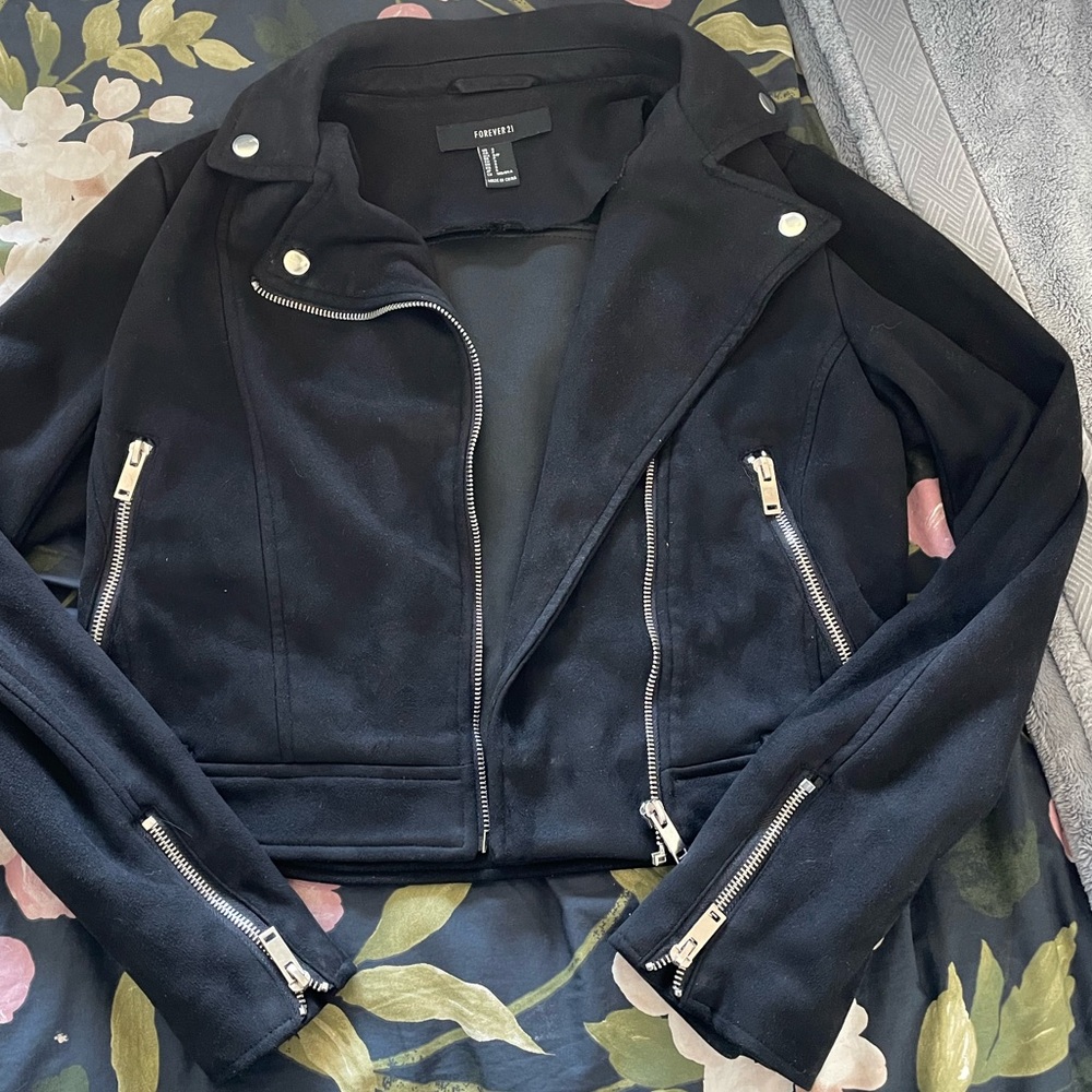 Faux Suede Cropped Moto Jacket